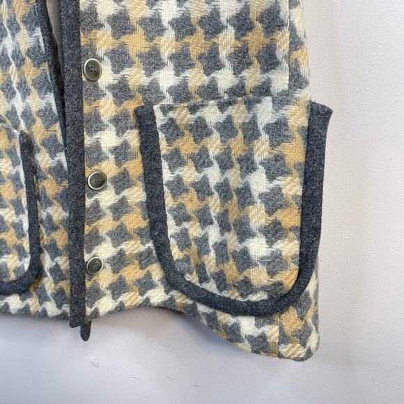 Vintage 60s 70s Patty Woodard Wool houndstooth Plaid Long mod Vest womens 10 S M - Picture 3 of 10